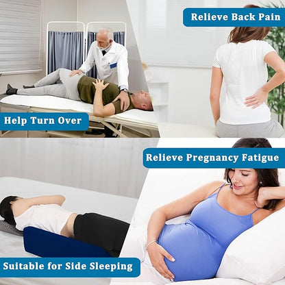 Bed Wedge Pillow for Side Sleeping Sponge Filled Body Positioning Triangle Pillow Suitable for Pregnancy and Surgery Prevent Bed Sore for Leg and Back Support with Pillow Case (Navy Blue)