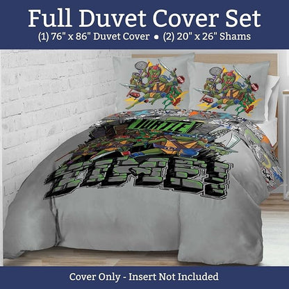 Jay Franco Duvet Cover Set – 3 Piece Comforter Cover and Sham Set, Super Soft Cozy Kids Bedding (Insert Not Included) Grey - Teenage Mutant Ninja Turtles, Full