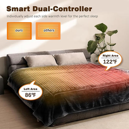Electric Blanket King with Dual Control-100x90 Soft Double-Sided Flannel Heating Blanket, 9 Heat Levels & 10 Hours Timer Heated Throw, Machine Washable, Gift for Mom Dad - Black