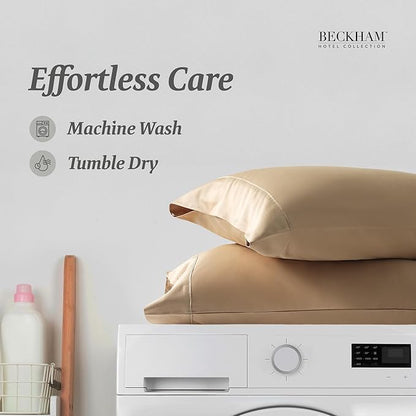 Beckham Hotel Collection Bed Pillows with Cotton Pillowcases King Size Sets of 2, Soft Down Alternative Pillows for Sleeping, Open End Cases for Easy Changing, Sand