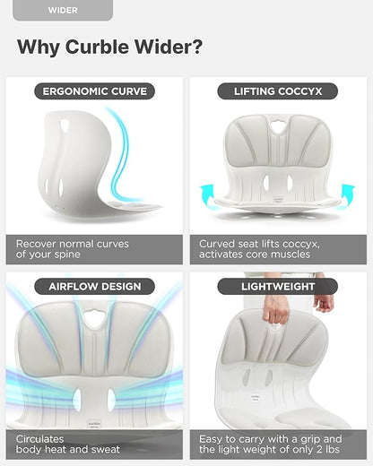 curble Wider(Standard Wide) 2PACK – Ergonomic Lower Back Chair Support, Lumbar Support Back Posture Corrector, Back Pain Relief, Perfect for Office, Floor Seat and Work from Home, Patented (2P Grey)