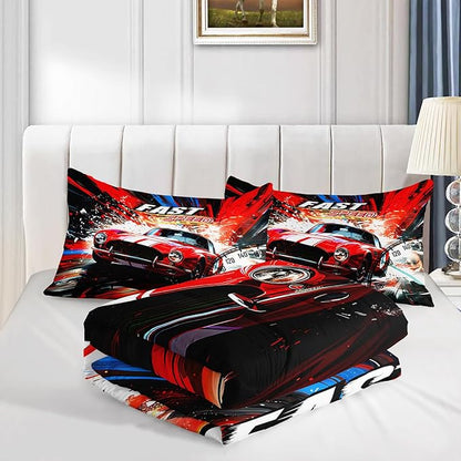 Red Racing Car Themed Comforter 3Pcs Full Cool Speed Sports Car Fast and Furious Bedding Set for Kid Teen Girl Boy Adult Extreme Sport Game Quilt Bed Decor with 1 Comforter and 2 Pillowcases