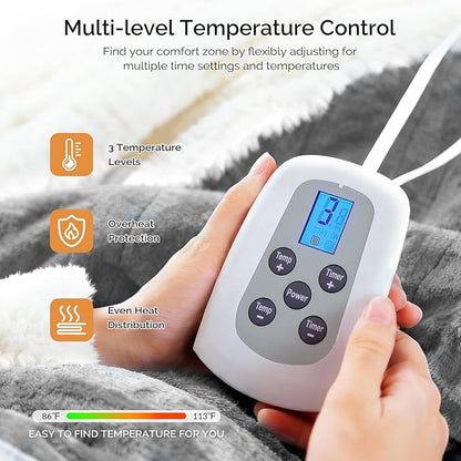 Heated Blanket Electric Blanket King 100"x90" Heating Blanket with Dual Control 10 Heat Levels & 10 Hours Auto-Off Overheat Protection Cozy Soft Flannel King Size Blanket Fast Heating Machine Washable