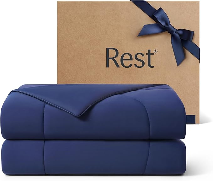 REST® Evercool® Cooling Comforter, Twin/Twin XL, Blanket for Hot Sleepers, All Season Bedding to Keep Cool for Night Sweats, Breathable Lightweight Blanket, 68"x90" Inches, Midnight Blue