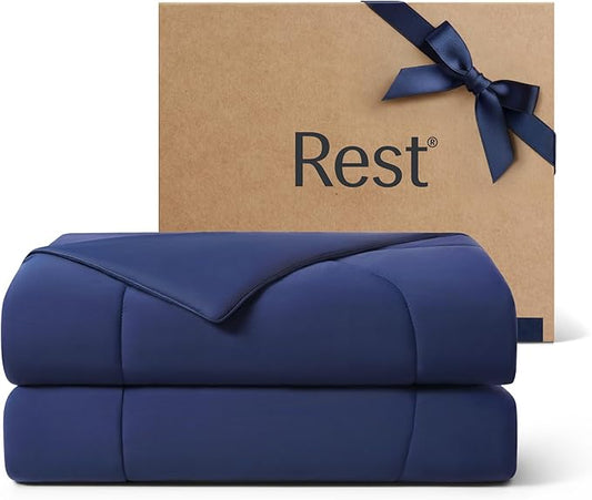 REST® Evercool® Cooling Comforter, Full/Queen, Blanket for Hot Sleepers, All Season Bedding to Keep Cool for Night Sweats, Breathable Lightweight Blanket, 90"x90" Inches, Midnight Blue