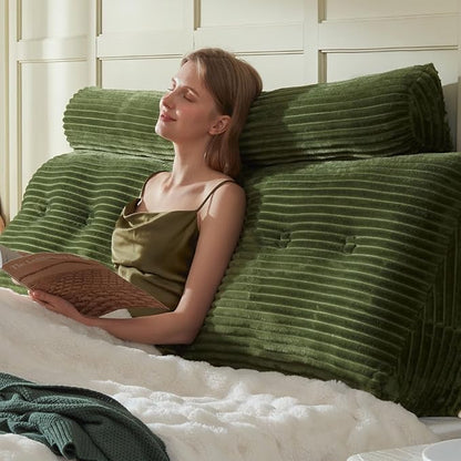 Headboard Wedge Pillow + A Long Neck Roll Pillow Body Pillow，Large Headboard Pillow with Removable Cover (Green, King：76x8x20 inches)