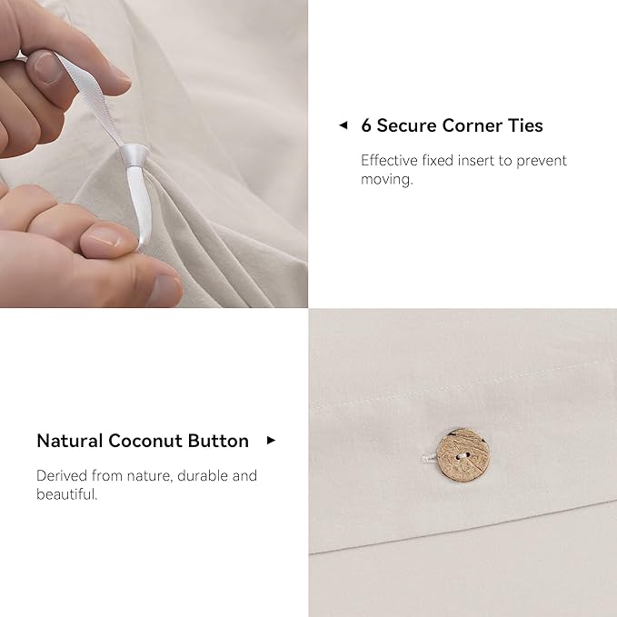 JELLYMONI Cotton Duvet Cover Super Queen Size - Beige Comforter Cover with Button 100% Washed Cotton 3PCS Breathable Soft Solid Bedding Set Duvet Cover 98×90in & 2 Pillowcases (NO Comforter)