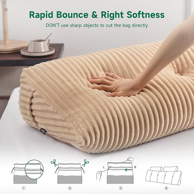 Z-hom Large Wedge Pillow Headboard, Twin Triangular Headboard Pillow, Reading Pillow Bed with a Roll Pillow for Bed Sitting Up Sleeping, Backrest Cushion Headboard Gap Pillow for Back,Beige