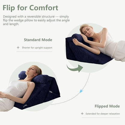 HIGOGOGO 10PCS Orthopedic Bed Wedge Pillow Set – Adjustable Soft Foam Body Positioners for After Surgery Recovery, Back & Leg Pain Relief, Sitting Up in Bed, Acid Reflux & GERD, Navy