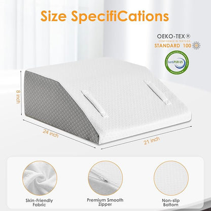 Leg Elevation Pillow for After Surgery, 8inch Foam Leg Elevating Pillow for Swelling and Blood Circulation, Leg Wedge Pillow for Sleeping, Knee Pillow for Knee Hip Ankle Pain Relief, White