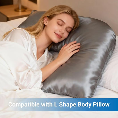 Pillowcase Cover Compatible with L-Shaped Contour Swan Body Pillow, Comfortable and Soft Satin Pillow, Similar to Silk Pillow Cover, Gray