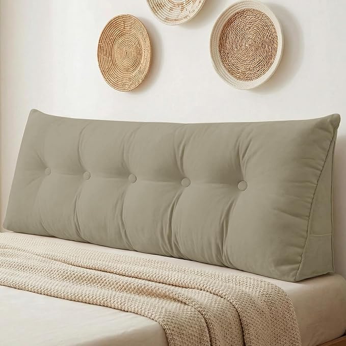 Headboard Pillow Queen, Large Triangular Wedge Headboard Pillow for Reading and Resting, Backrest Positioning Support Pillow with Removable Cover (Khaki)