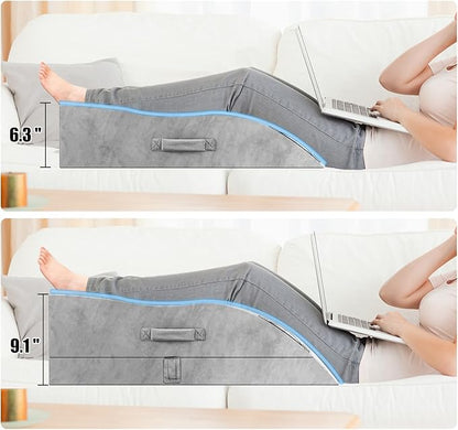 Double Leg Elevation Pillows, Wedge Pillow for After Surgery, Memory Foam Support Adjustable, Comfort Care for Back Knee Hip Ankles Pain, Knee Pillow for Sleeping Blood Circulation Light Grey & White
