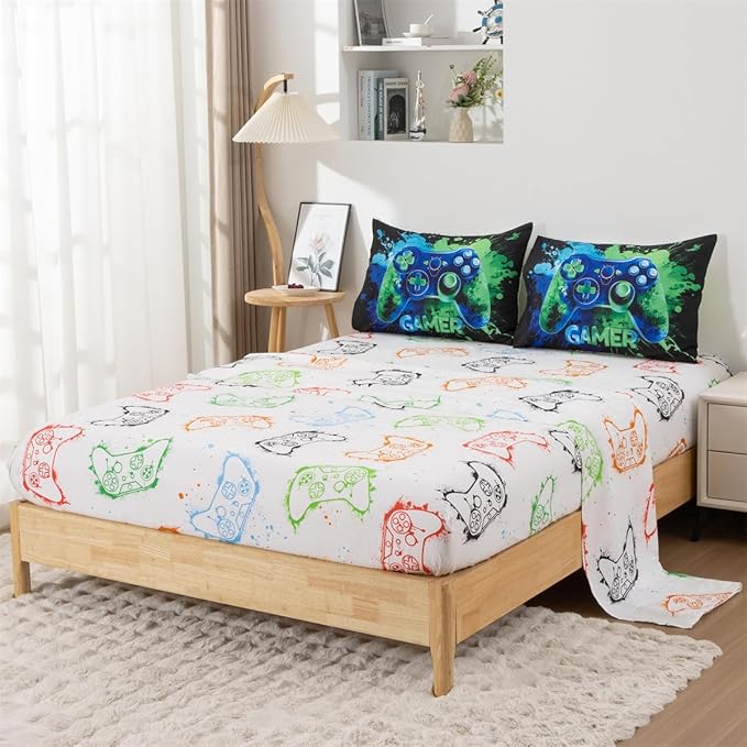 NTBED Game Console Comforter Set for Boys Girls Kids Tie Dye Gaming Lightweight Microfiber Gamer Bedding Sets (Blue Green, Twin 5Pcs)