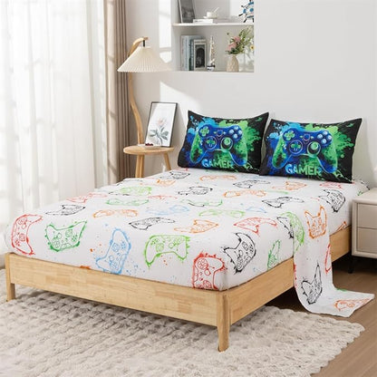 NTBED Game Console Comforter Set for Boys Girls Kids Tie Dye Gaming Lightweight Microfiber Gamer Bedding Sets (Blue Green, Twin 5Pcs)