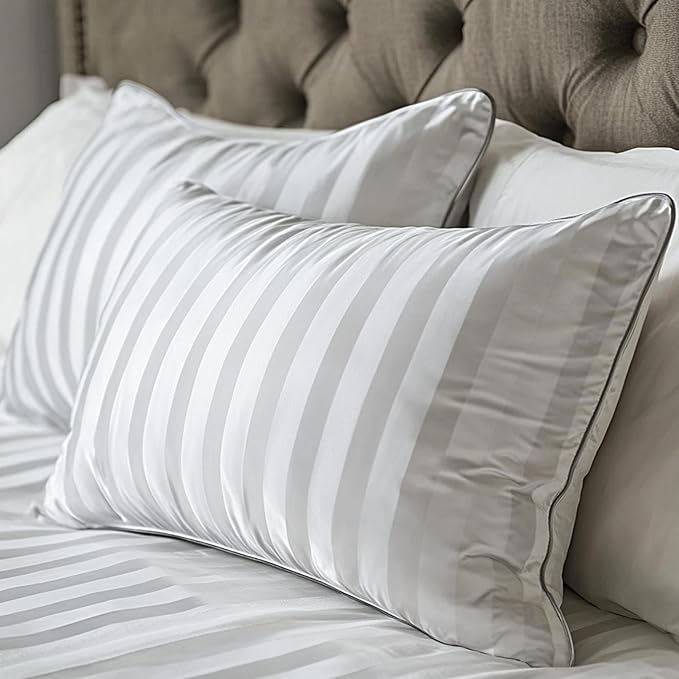 Hotel Grand Luxury Feather Down Pillows King Size Set of 2 Pack Hypoallergenic Medium Firm Pillows 100% Cotton Breathable Sleeping Pillows for Back/Side Sleepers Bed Pillows,20" X36"(2 Pack)
