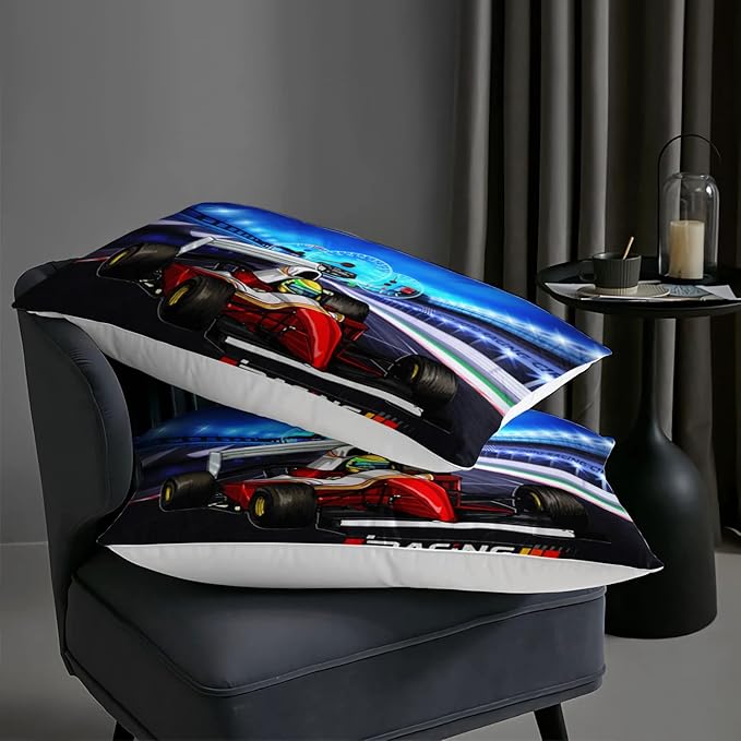 AILONEN Racing Car Comforter Set Twin Size, Gorgeous Race Track and Cool Race Trucks for Kids Boys Girls Teens Bedroom All Season,3 Pieces,1 Quilt and 2 Pillowcases,Soft,Breathable