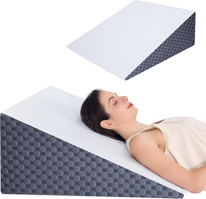 Wedge Pillow 12in Bed Wedge Pillow for Sleeping, Snoring, Back Support, After Surgery, Triangle Pillow, with Washable Cover, White Gray