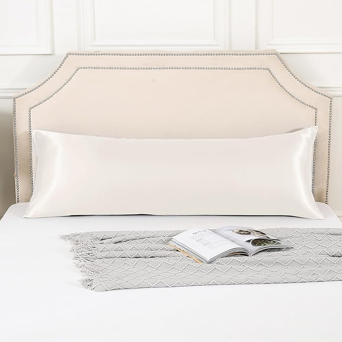 HUXMEYSON Body Pillow with Satin Pillowcase, Body Pillow for Adults, Removable Cover, Beige (20"x54")