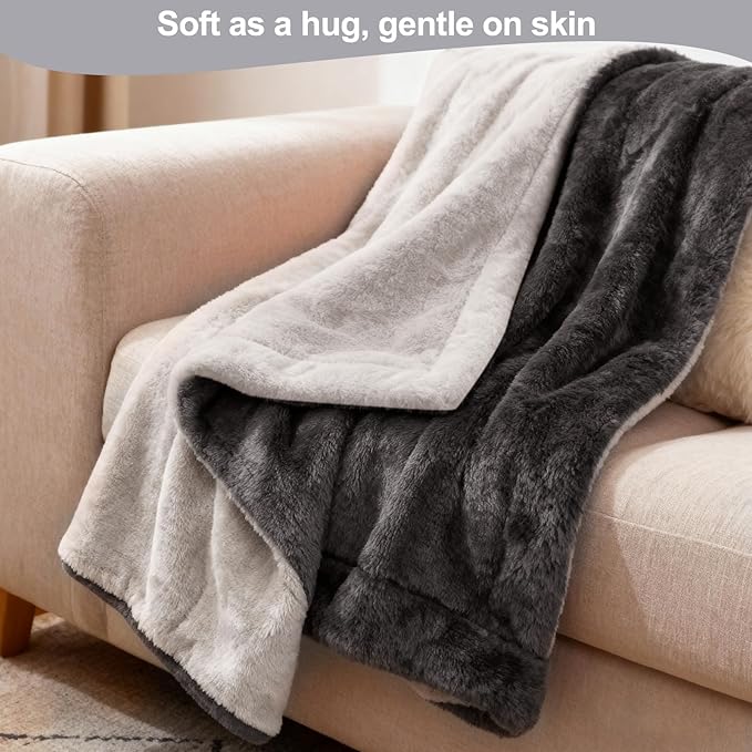 Electric Heated Blanket Throw 50''x60'' – Soft Dual-Sided Flannel, 12 Heat Settings, Smart Timer, ETL & FCC Certified, Machine Washable (Deep Gray & Light Gray)