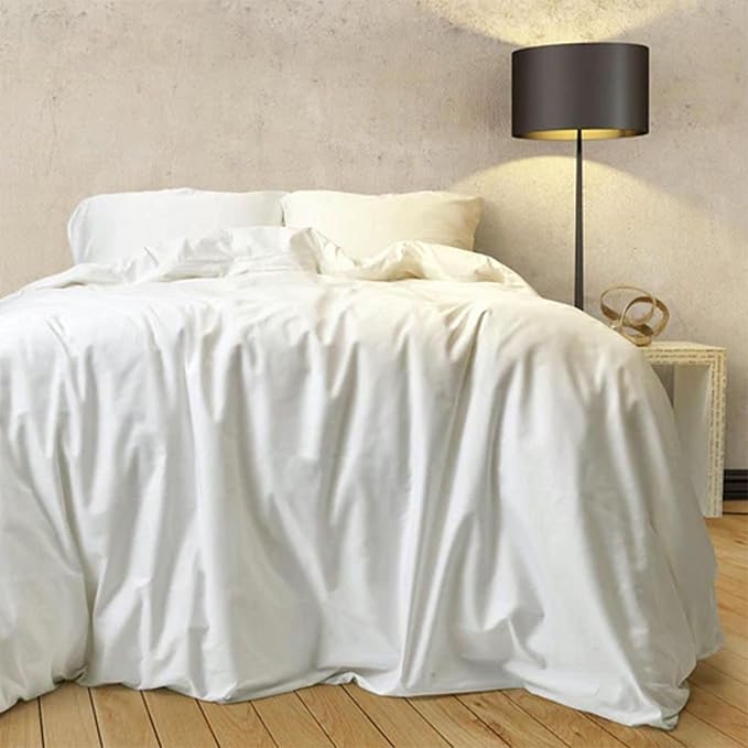 Sleepgram Supima Machine Washable 400 Thread Count Cotton Silver Ion Infused Luxury Zippered Duvet Cover with Travel Bag, King, White