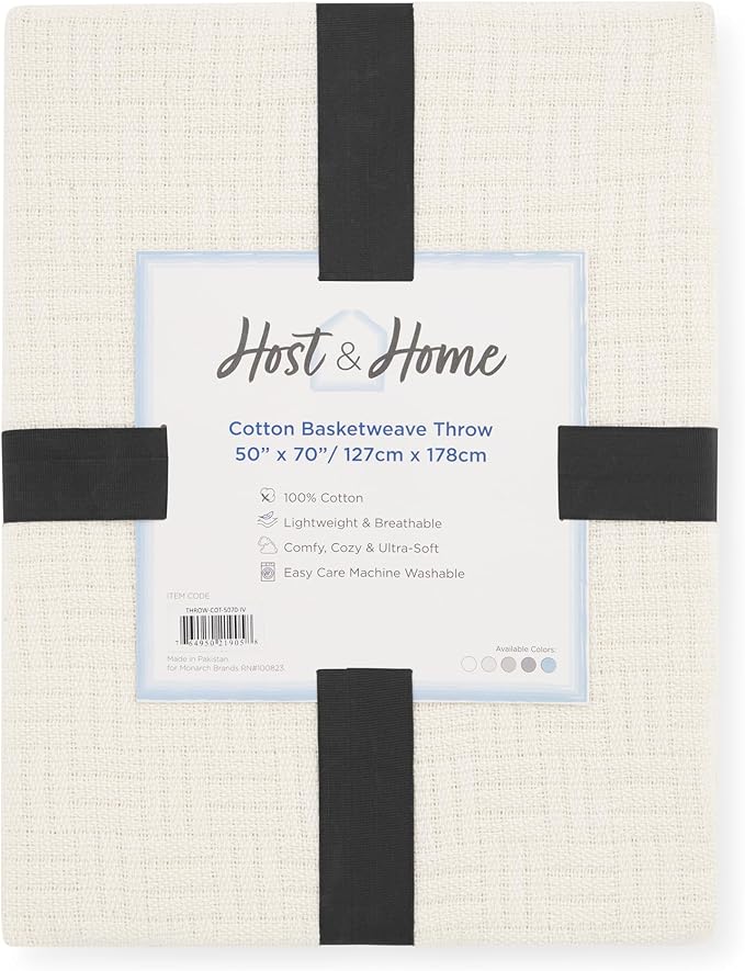Arkwright Basket Weave Throw Blanket - Case of 4-100% Ringspun Cotton All Season Throws, Luxury Hotel Quality, Soft on Skin, Breathable, 300 GSM for Bed, Sofa, and Chair, 50 X 70 in, Ivory