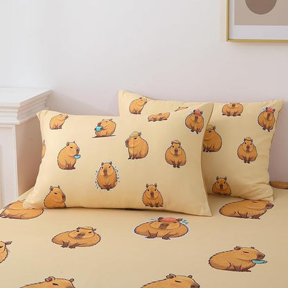 Wajade Capybara Comforter Set 7 Piece Cute Brown Animal Bedding Set Capybara for Boys Girls Room Decoration Full Size with Sheet and 2 Pillowcases 2 Pillow Shams Cute Bed in a Bag as Birthday Gift