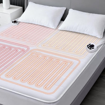 Queen Size Electric Heated Mattress Pad - Multi Zone Bed Warmer with Memory & Preheat Functions, 10 Heat Settings Dual Control for 1-12 Hours Auto Off, Lighted Button