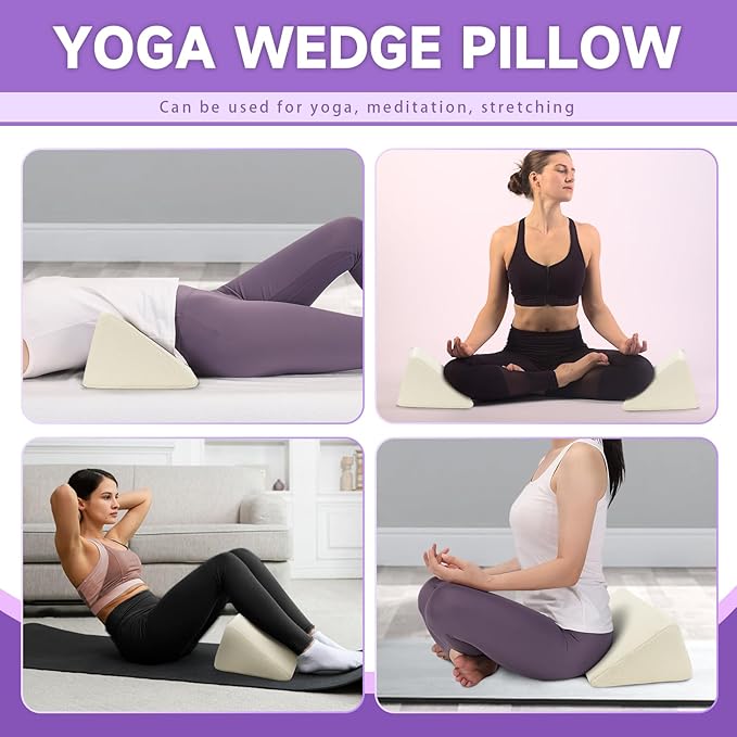 Small Wedge Pillow, Small Wedge Pillow for Sleeping, Foam Wedge for Yoga, Laptop, Memory Foam Positioning, Foam Pillow for Chair, Provide Support and Relieve Fatigue(Apricot-17.7")