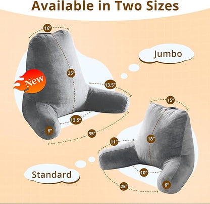 Sasttie Reading Pillows for Sitting in Bed Adult, Velvet Back Pillow Bed Sitting Up, Back-Rest Support Cushion for Sit Up on Couch, Sofa, and Floor, Dorm Essentials, Oeko-Tex Certified, Dark Grey