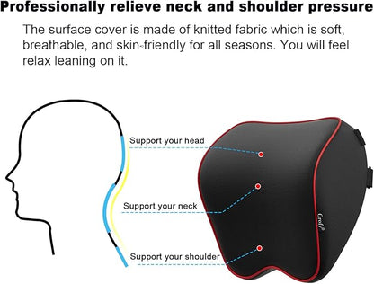 Crofy 2 Pack Car Neck Pillow, Softness Car Headrest Pillow for Driving with Adjustable Strap, 100% Memory Foam and Breathable Removable Cover, Comfortable Ergonomic Design (Red Side Rope)