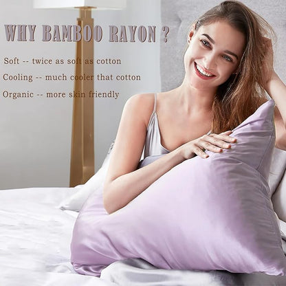 TELUS Pillow Cases King Size 2 Pack, Bamboo Rayon & Lyocell Pillowcase with Envelope Closure, Cooling Breathable Pillow Cover for Hot Sleeper & Night Sweats, 20x40 inch, Light Purple