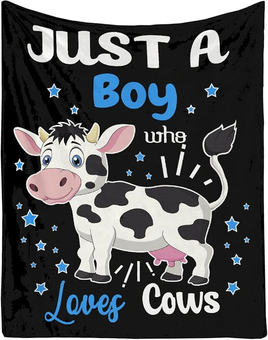 Cow Blanket Just A Boy Who Loves Cows Soft Blankets Throws Flannel Cozy Lightweight Quilt Gift Perfect for Little boy Bed Sofa Couch-40 x30 Extra Small for Toddler