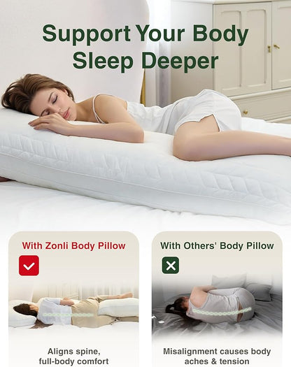ZonLi Adjustable Memory Foam Body Pillow with Washable Bamboo Pillowcase Gift Box Set – 20x54 Long Body Pillow for Adults & Side Sleepers, Luxury Dark Grey