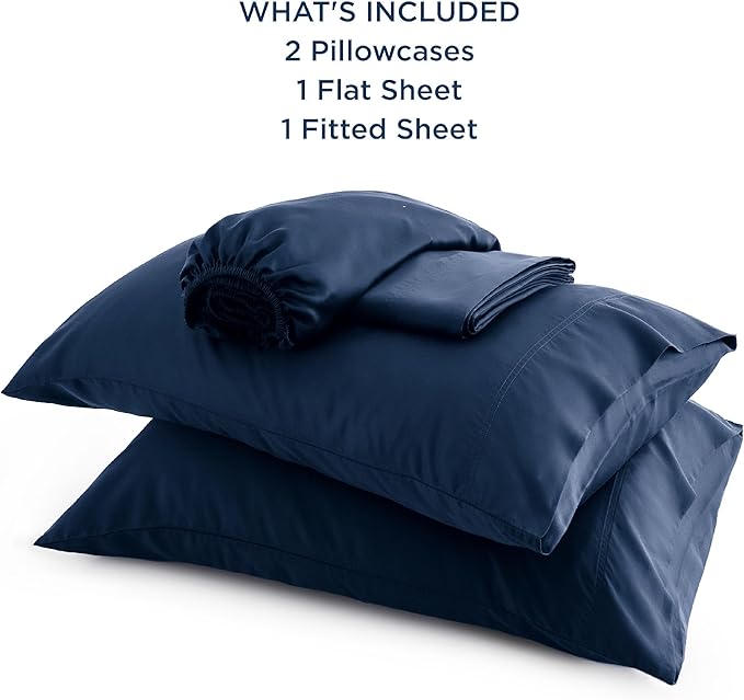 Bedsure Queen Sheet Set, Rayon Derived from Bamboo, Cooling Sheets, Breathable & Soft, Deep Pocket Up to 16 Inches, Hotel Luxury Silky Bedding for Hot Sleepers, Navy