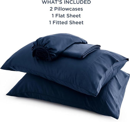 Bedsure Queen Sheet Set, Rayon Derived from Bamboo, Cooling Sheets, Breathable & Soft, Deep Pocket Up to 16 Inches, Hotel Luxury Silky Bedding for Hot Sleepers, Navy