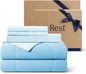 Rest® Evercool®+ Cooling Comforter Set, Full Size Light Blue, 4pcs with Cooling Blanket, Wrinkle-Free Deep Pocket Fitted Sheet, 2 Silver-Infused Pillowcases for Skin and Hair Bed Set for Ultra Comfort