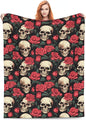 Skull Flower Rose Blanket Gifts for Adults Women Men Gothic Skull Skeleton Flannel Throw Blankets Soft Fuzzy Lightweight for Home Decor Couch Bed Sofa 60x50 Inches