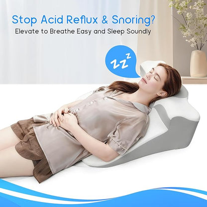 Bed Wedge Pillow for Sleep Apnea, Acid Reflux & Snoring Relief, Post-Surgery Recovery Pillow with Ergonomic 3-in-1 Certified Memory Foam for Back, Neck & Head Support, Ideal for Back & Side Sleepers