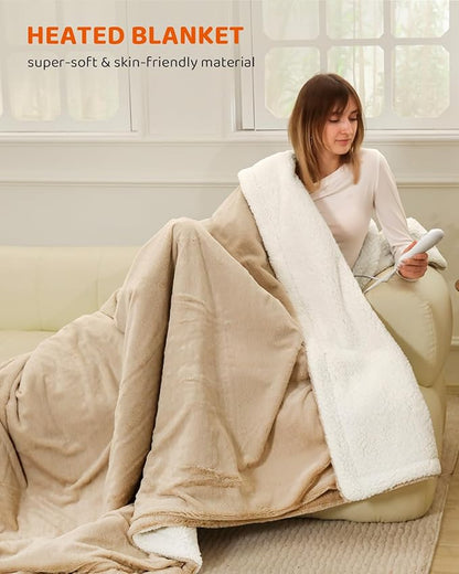Electric Heated Blanket King Size, Faux Fur Heat Blanket, Super Soft Cozy Heating Blanket with 9 Heating Levels & 1-9 Hours Auto Off, Fast Heat & Overheat Protection, 100" x 90", Beige