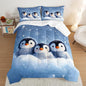Penguin Comforter Set Queen Size,Antarctic Animal Kawaii Penguin Bedding Sets for Kids Boys Girls Room Decor,Cute Winter Snowflake Pattern Bedding Sets with 2 Pillowcases.