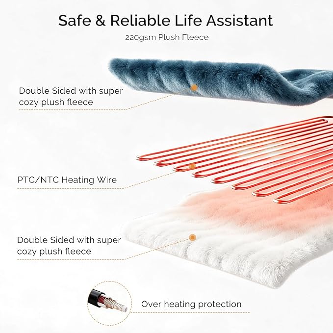 Heated Blanket Electric Blanket Queen Size 84"x90" Fast Heating Electric Blanket with Dual Control 10 Heat Levels & 10 Hours Auto-Off Overheat Protection Cozy Soft Flannel Heated Throw Blanket