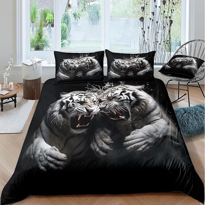 Cartoon Tiger Bed Sheets - Queen & Standard Sizes, Fitted & Flat, Animal & Floral Petal Country Bedding Decor