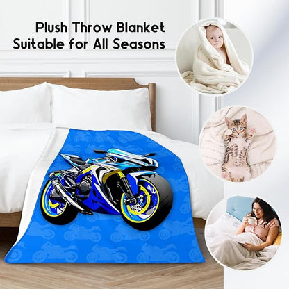 Kids Blanket for Boys, Cozy Soft Motorcycle Blanket Gifts for Kids, Cute Flannel Throw for Bed Couch, 60x80 Inches
