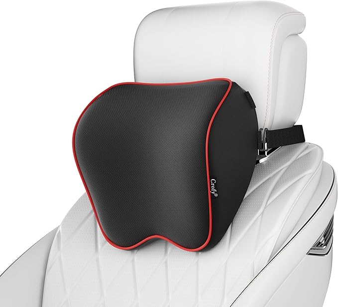 Crofy 2 Pack Car Neck Pillow, Softness Car Headrest Pillow for Driving with Adjustable Strap, 100% Memory Foam and Breathable Removable Cover, Comfortable Ergonomic Design (Red Side Rope)