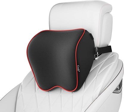 Crofy 2 Pack Car Neck Pillow, Softness Car Headrest Pillow for Driving with Adjustable Strap, 100% Memory Foam and Breathable Removable Cover, Comfortable Ergonomic Design (Red Side Rope)