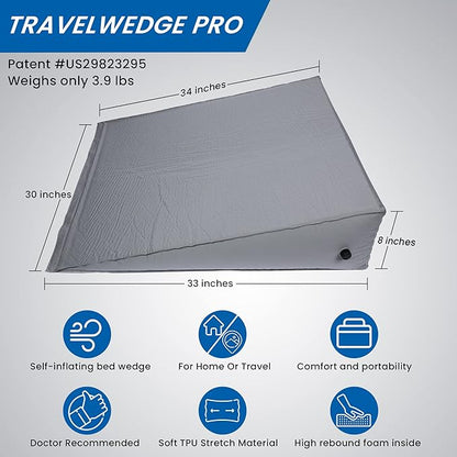 Self-Inflating Bed Wedge Pillow | Lightweight for Travel | Wedge Pillow for Sleeping and Acid Reflux, Heartburn, and GERD Pillow (30 Inch - Checked Bag Version)