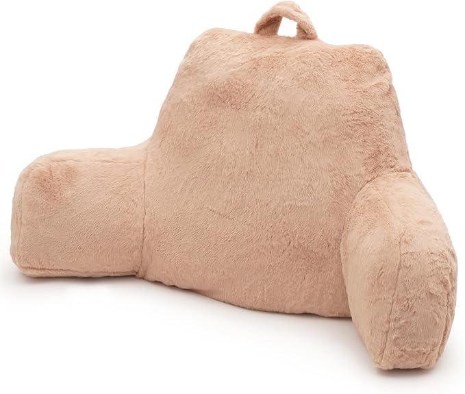 Reading Pillow for Sitting in Bed Adult, Standard Reading Pillow with Memory Foam, Back Pillow for Bed Sitting Up with Extend Arms, Camel