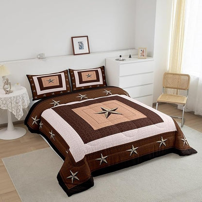 Feelyou Western Decor Comforter Set Toddler Size Western Texas Star Print Comforter Cowboy Bedding Set Southwestern Native Aztec Duvet Set Room Decor Beige Brown Quilt Set