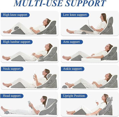 4PCS Orthopedic Bed Wedge Pillow Set, Post Surgery 45D Memory Foam for Back, Neck, and Leg Pain Relief Pleasing & Adjustable Support Pillows-Ease Acid Reflux & GRED with Better Sleep,White Light Grey